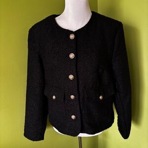 Universal Thread Black Boucle Lady Jacket with Gold Buttons